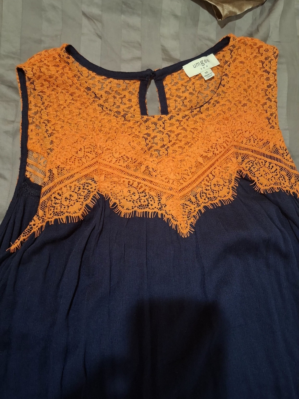 Umgee Navy and Orange Crochet Trim Mini Dress - Picture 7 of 11